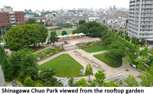 Shinagawa Chuo Park viewed from the rooftop garden 